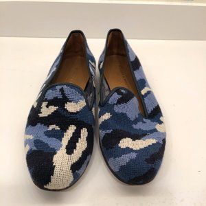 Stubbs & Wootton Blue Camo Needlepoint Flats Sz 10